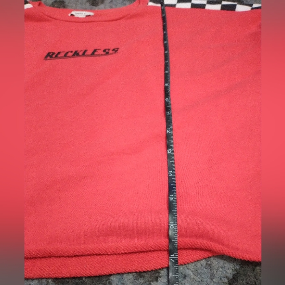 Red and Checkered Racer Cropped Sweater sz L - Picture 7 of 8